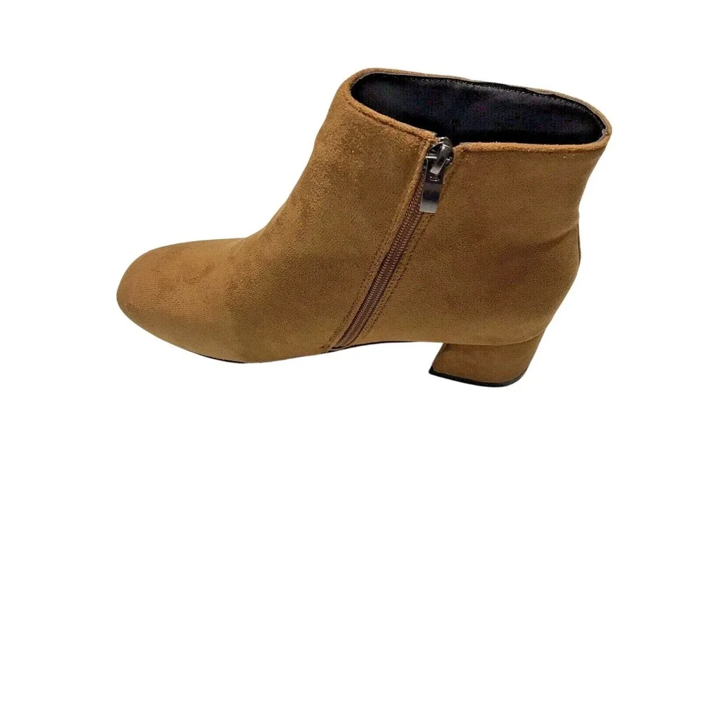 brown faux zip up‎ suede bootie round toe size 9